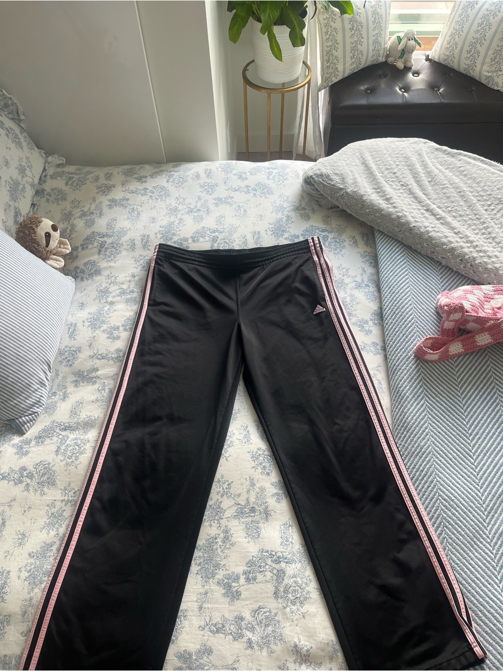 Adidas Black Wide Leg Sweatpants with Pink Side Stripes